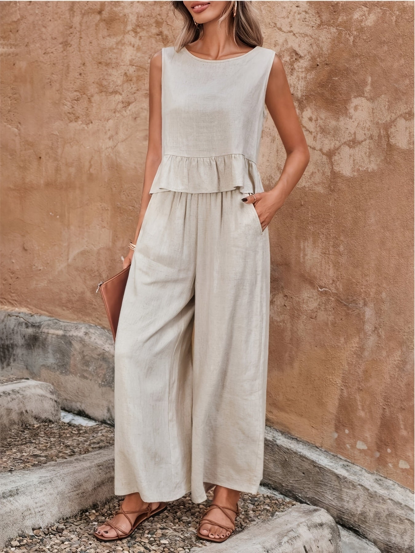 Linne Jumpsuit met Ruches | Zomer Outfit Dames | Casual Zomer Jumpsuit