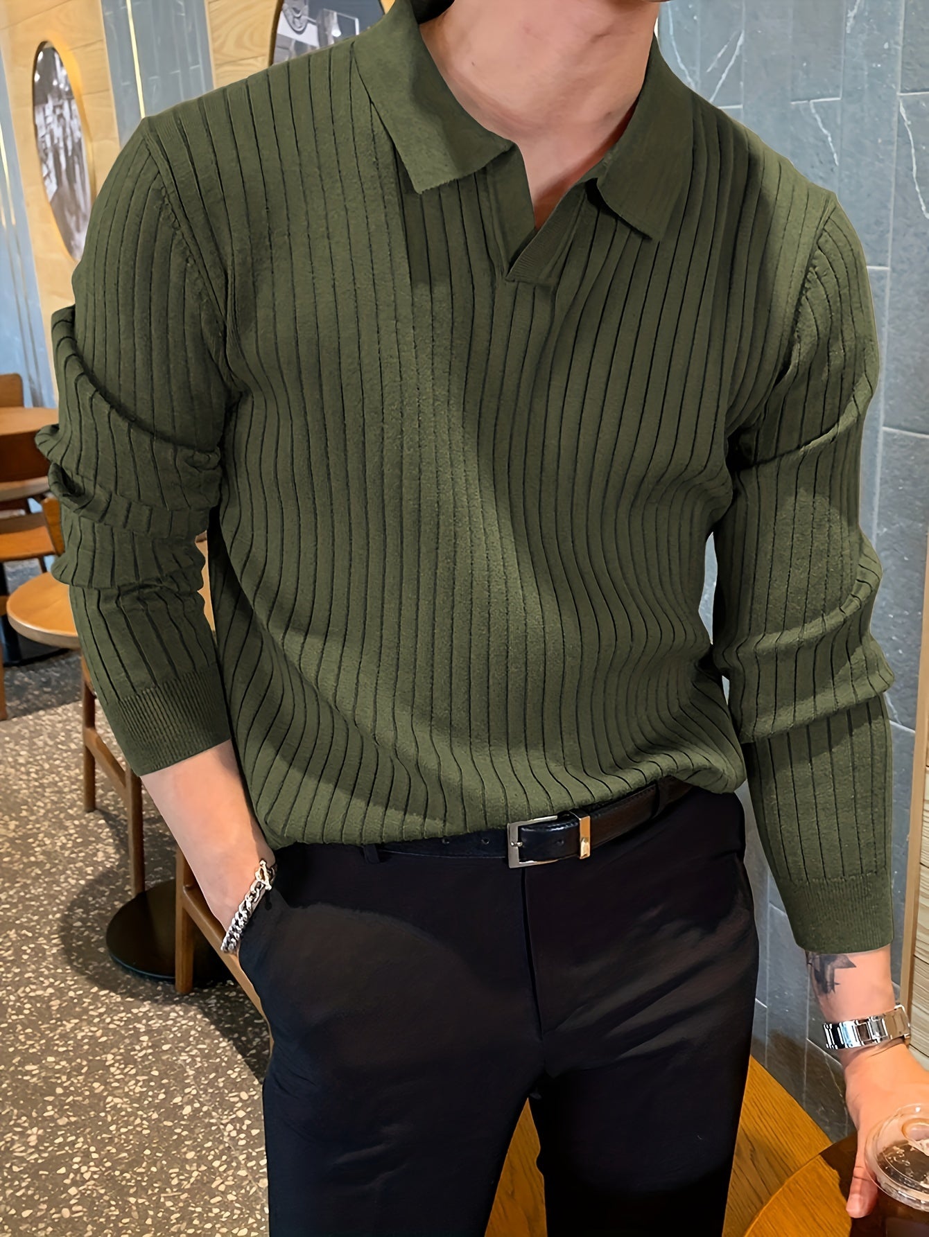 Heren Polo Trui Merinowol V-Hals - Stijlvolle Revers - Regular Fit - Aristone - AR 12 - Essential in Meerdere Kleuren