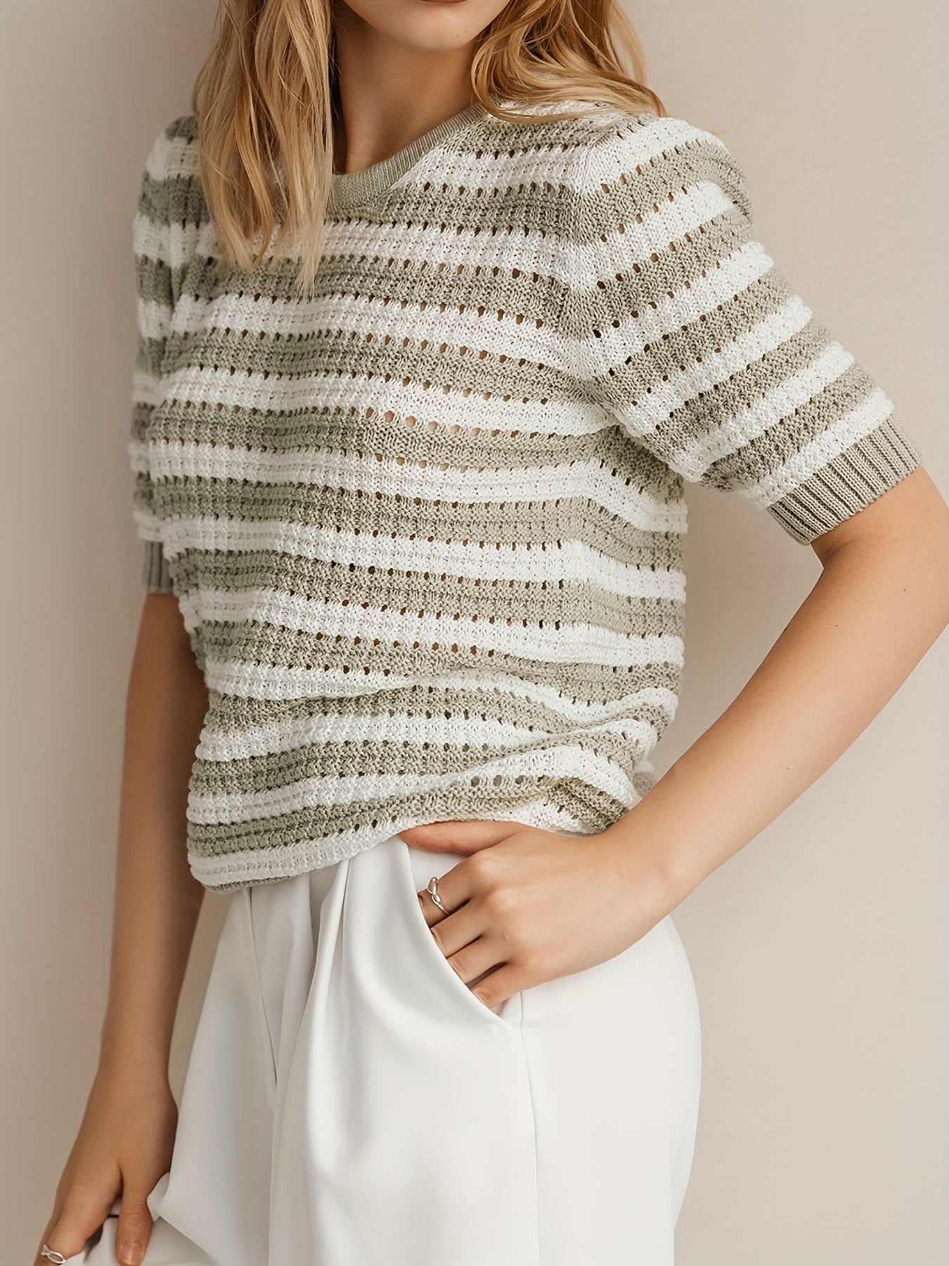 Gestreept T-shirt | Dames Top met Detail - Ademende Viscose Blend, Perfect voor Lente/Zomer