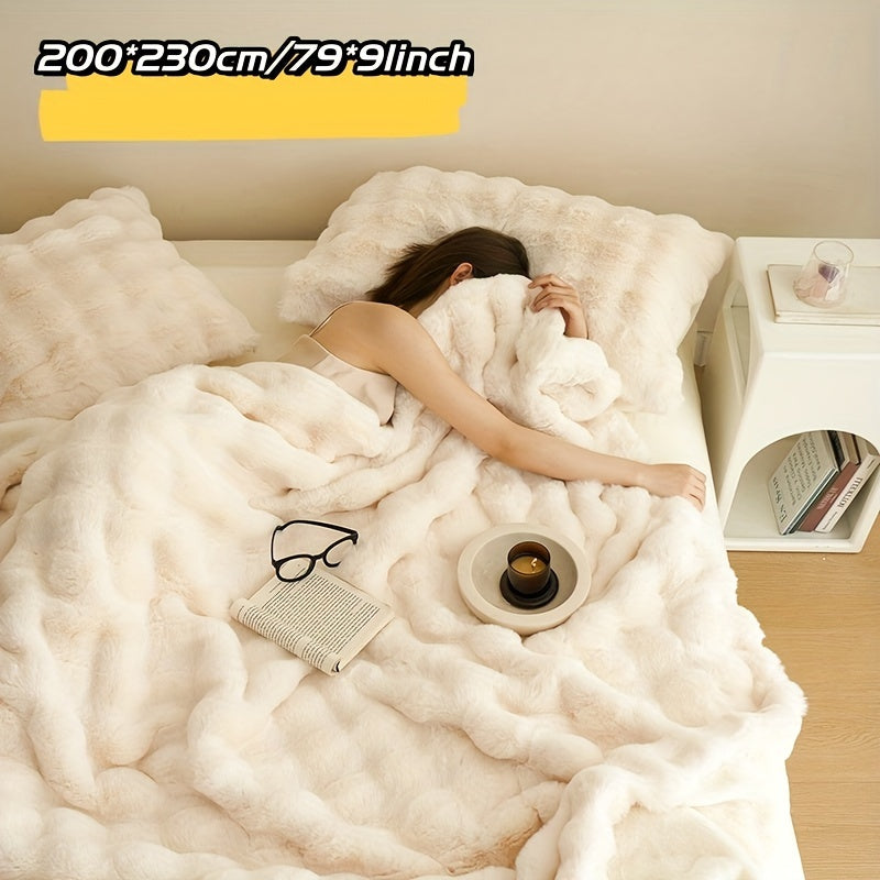 Double-sided Faux Rabbit Fleece Blanket | Soft Warm Blanket - Multifunctional for Bedroom, Sofa and Travel - For All Seasons