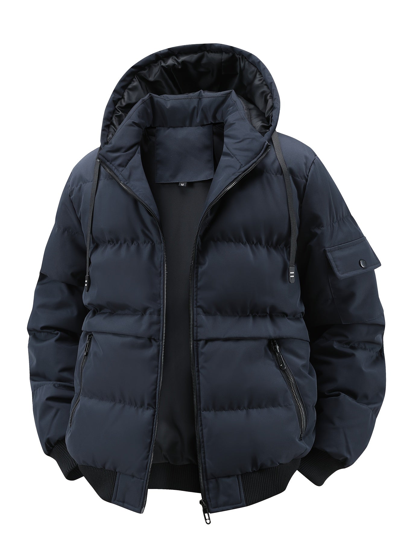 Visconte Heren Winterjas – Heavy-Duty Hooded Full-Zip Jas met Mouwzakken, Navy Cold-Weather Outdoorjas, Casual & Formeel