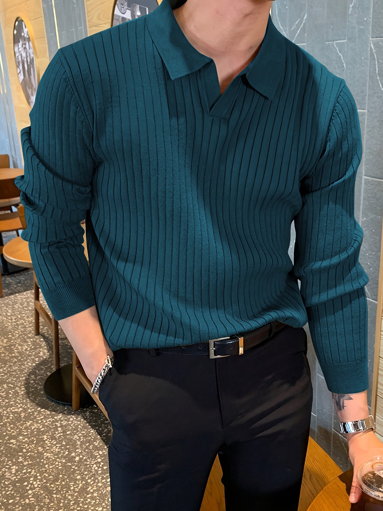 Heren Polo Trui Merinowol V-Hals - Stijlvolle Revers - Regular Fit - Aristone - AR 12 - Essential in Meerdere Kleuren