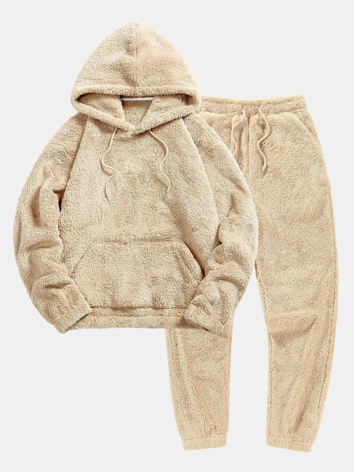 Nuzzla Teddy Set Tweedelig - Zachte Teddy Hoodie met Capuchon en Bijpassende Broek - Warme Loungewear Set voor Thuis in Beige en Zwart