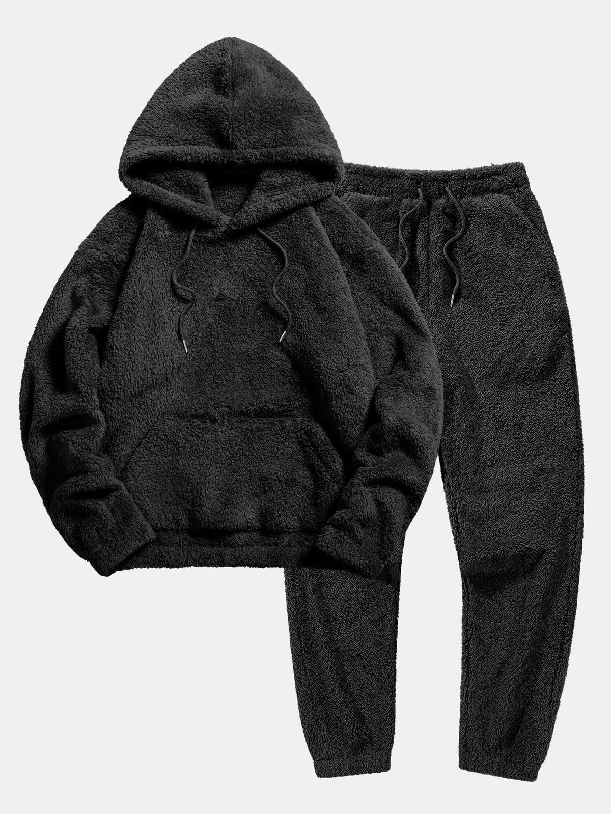 Nuzzla Teddy Set Tweedelig - Zachte Teddy Hoodie met Capuchon en Bijpassende Broek - Warme Loungewear Set voor Thuis in Beige en Zwart