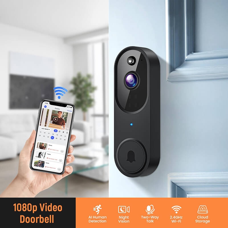 Draadloze Video Deurbel Camera 1080P – Met Nachtzicht & Bewegingsdetectie