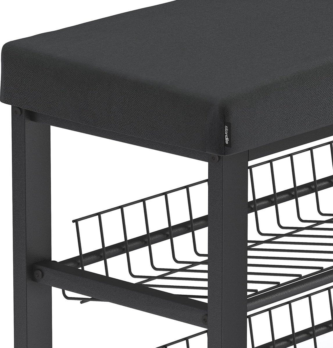 Stabiel schoenenrek met zitbank, ruimtebesparende schoenenbank met 2 roosterplanken, 81 x 50 x 32 cm, mooi gevormde schoenenkast voor hal, woon- en slaapkamer met bescherming tegen krassen op