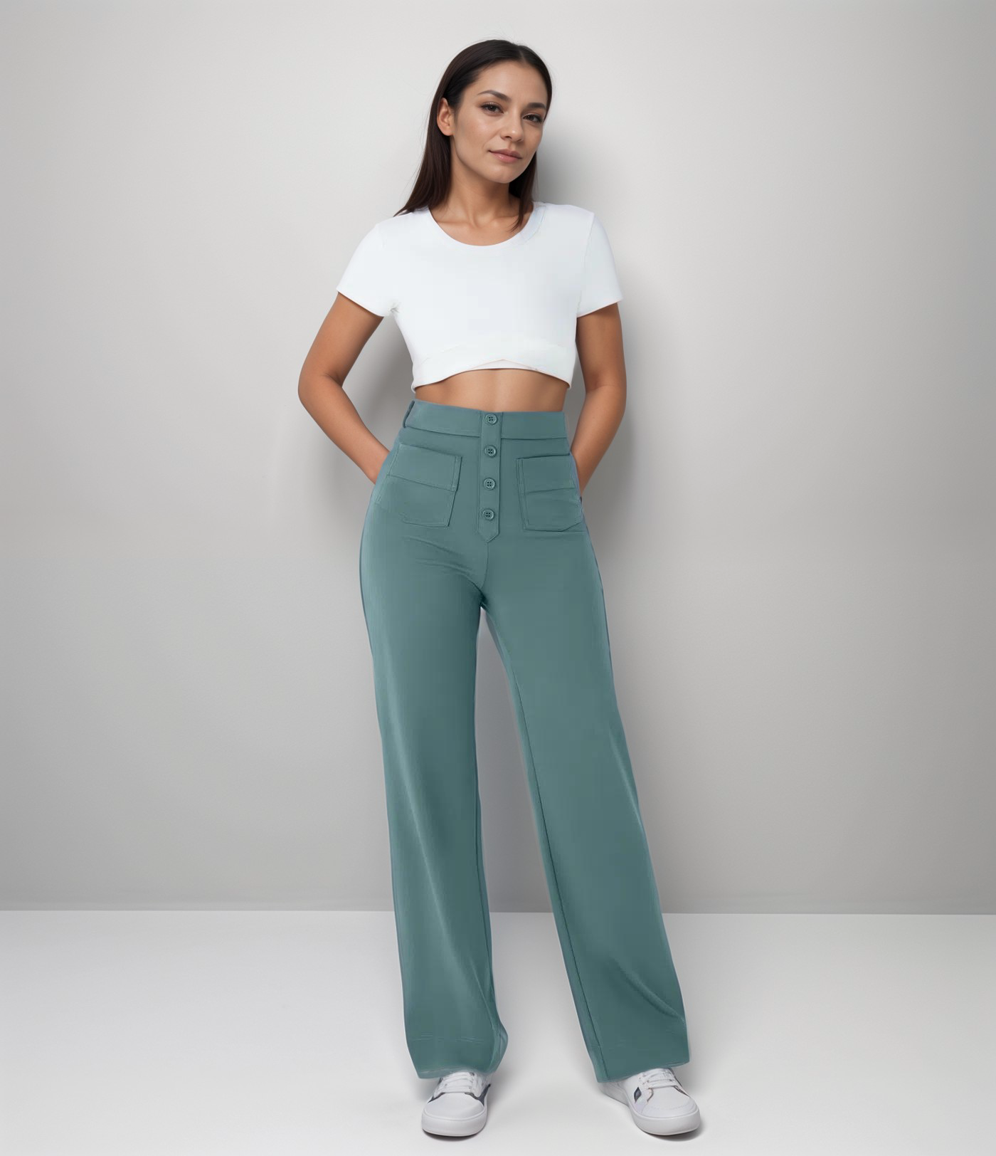 Lena - Elastische broek met hoge taille