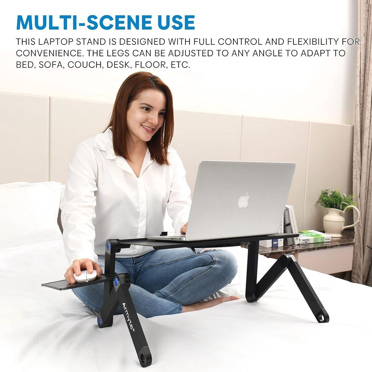 Laptoptafel voor bed, computertafel, notebooktafel, schootbureau, hoek, opklapbare bedtafel, 360 graden verstelbare hoek, afneembaar, draagbaar, boekensalontafel, compatibel met alle soorten laptops