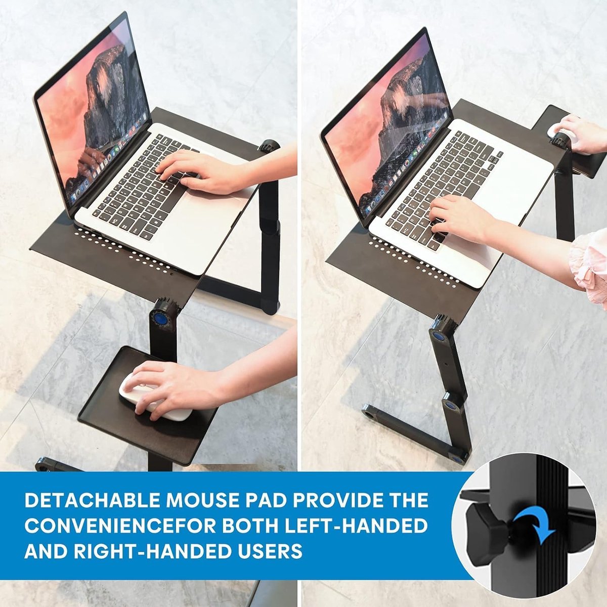 Laptoptafel voor bed, computertafel, notebooktafel, schootbureau, hoek, opklapbare bedtafel, 360 graden verstelbare hoek, afneembaar, draagbaar, boekensalontafel, compatibel met alle soorten laptops