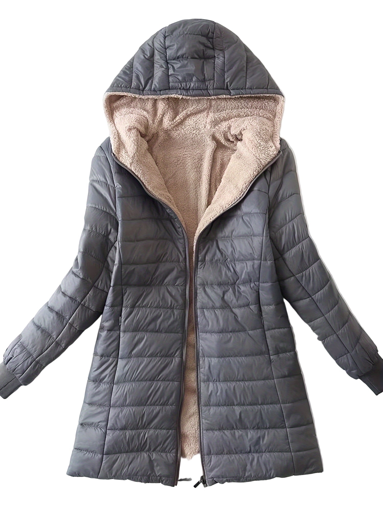 Visconte Dames Fleece Jas – Mid-Length Hooded Winterjas, Slim Fit, Fleece-Gevoerd, Minimalistische Warme Jas voor Winter
