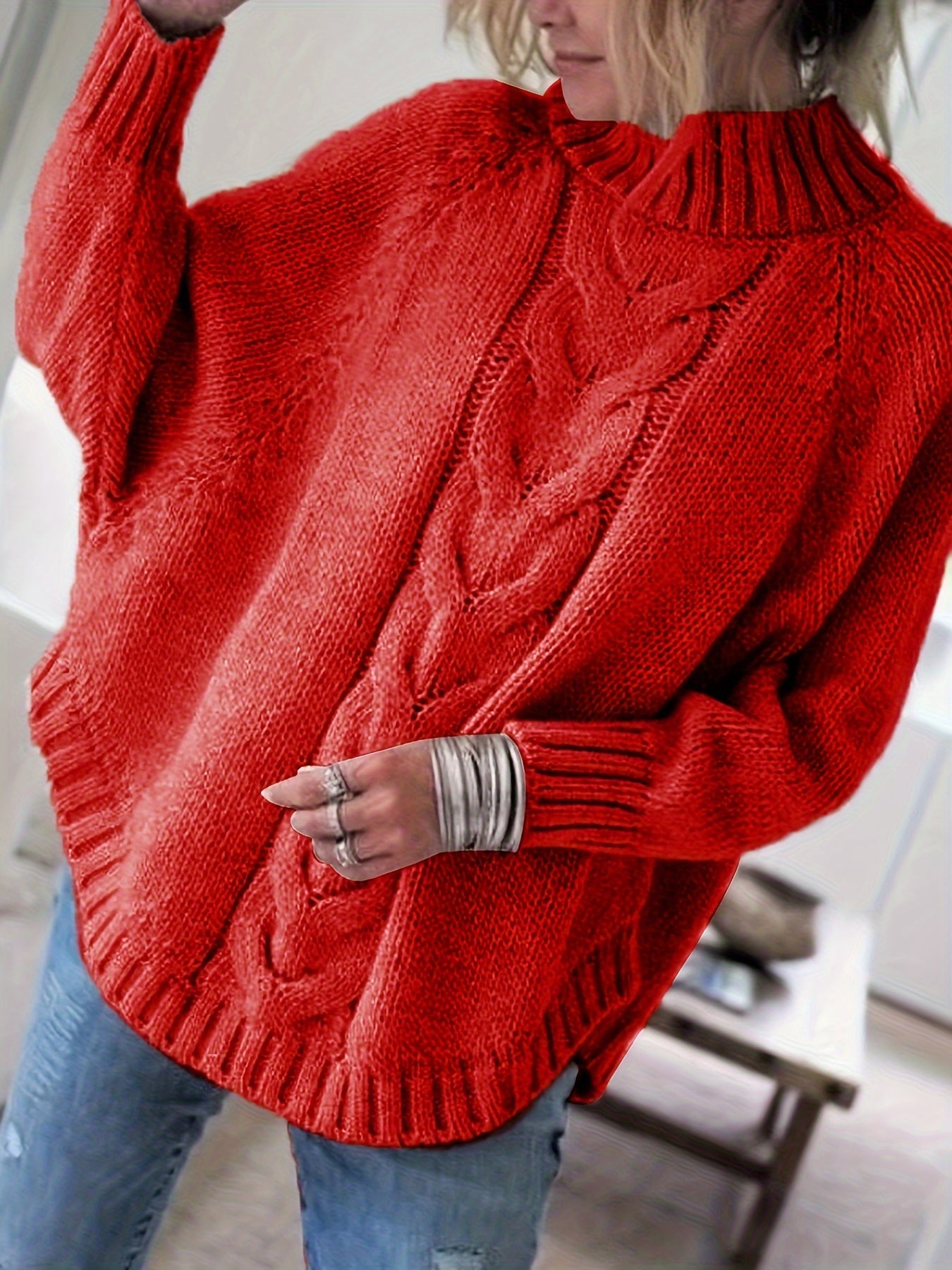 Trui | Loose Fit | Mock Neck Design - Vleermuismouwen - Perfect voor Comfortabele Winterstijlen