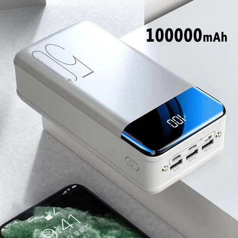 100.000mAh Ultra-Hoge Capaciteit Power Bank – Super Snelle Oplading voor Telefoons, Tablets & Laptops