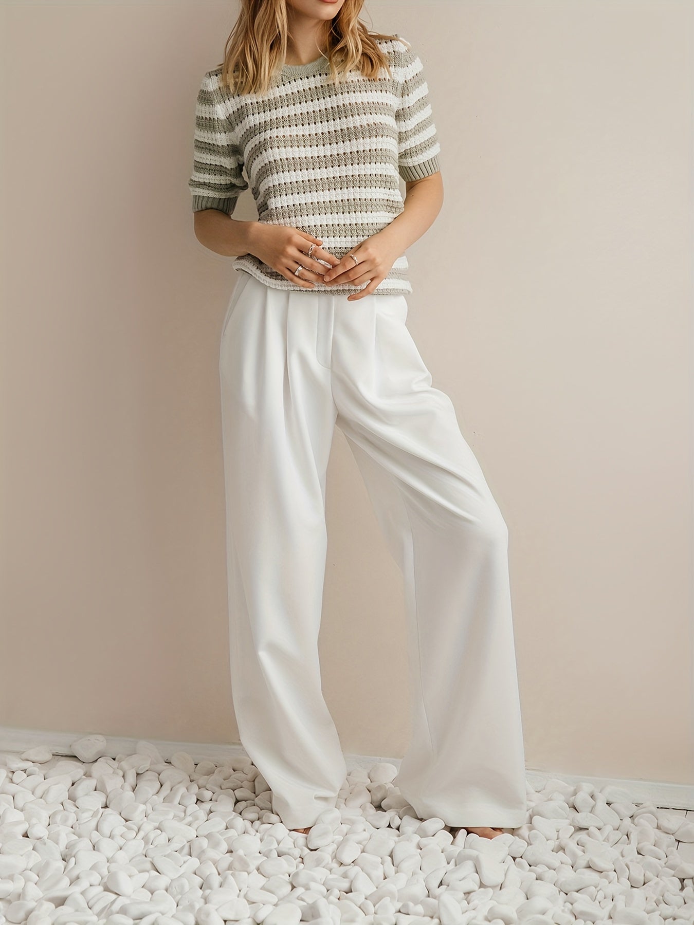 Gestreept T-shirt | Dames Top met Detail - Ademende Viscose Blend, Perfect voor Lente/Zomer