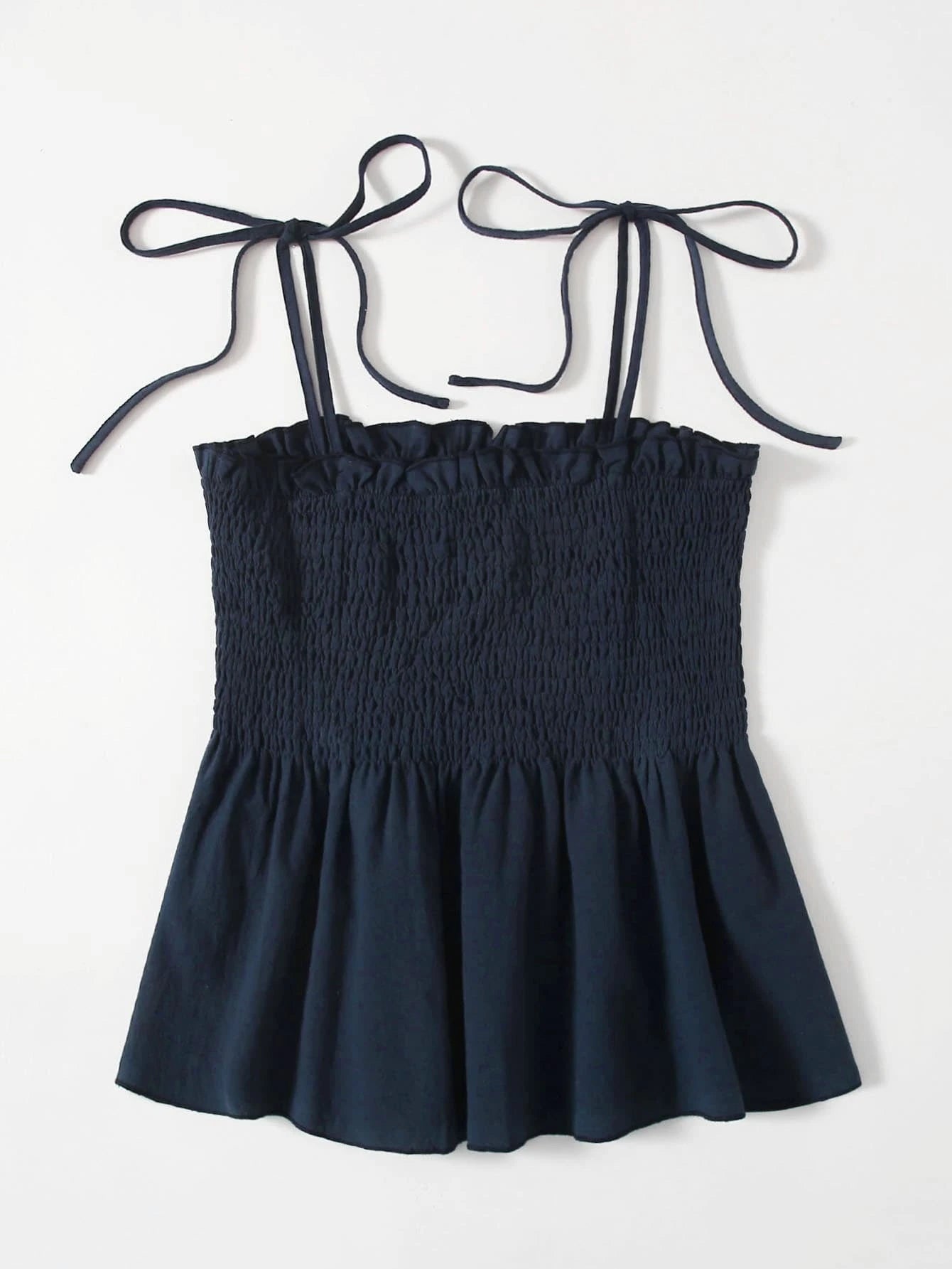 Holidaya Tanktop met Ruches en Schouderstrik | Zomertop Dames | Vrouwelijke top met ruches en geknoopte schouderbandjes