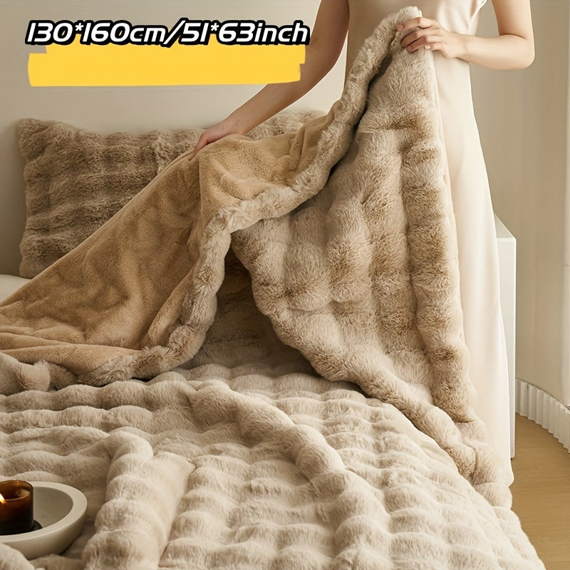 Double-sided Faux Rabbit Fleece Blanket | Soft Warm Blanket - Multifunctional for Bedroom, Sofa and Travel - For All Seasons