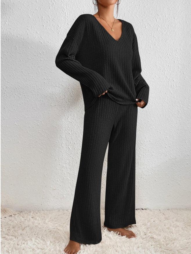 Lounara Gebreide Tweedelige Set Dames - Zachte Trui met Bijpassende Broek en Elastische Taille - Warme Loungewear Set voor Thuis in 7 Kleuren