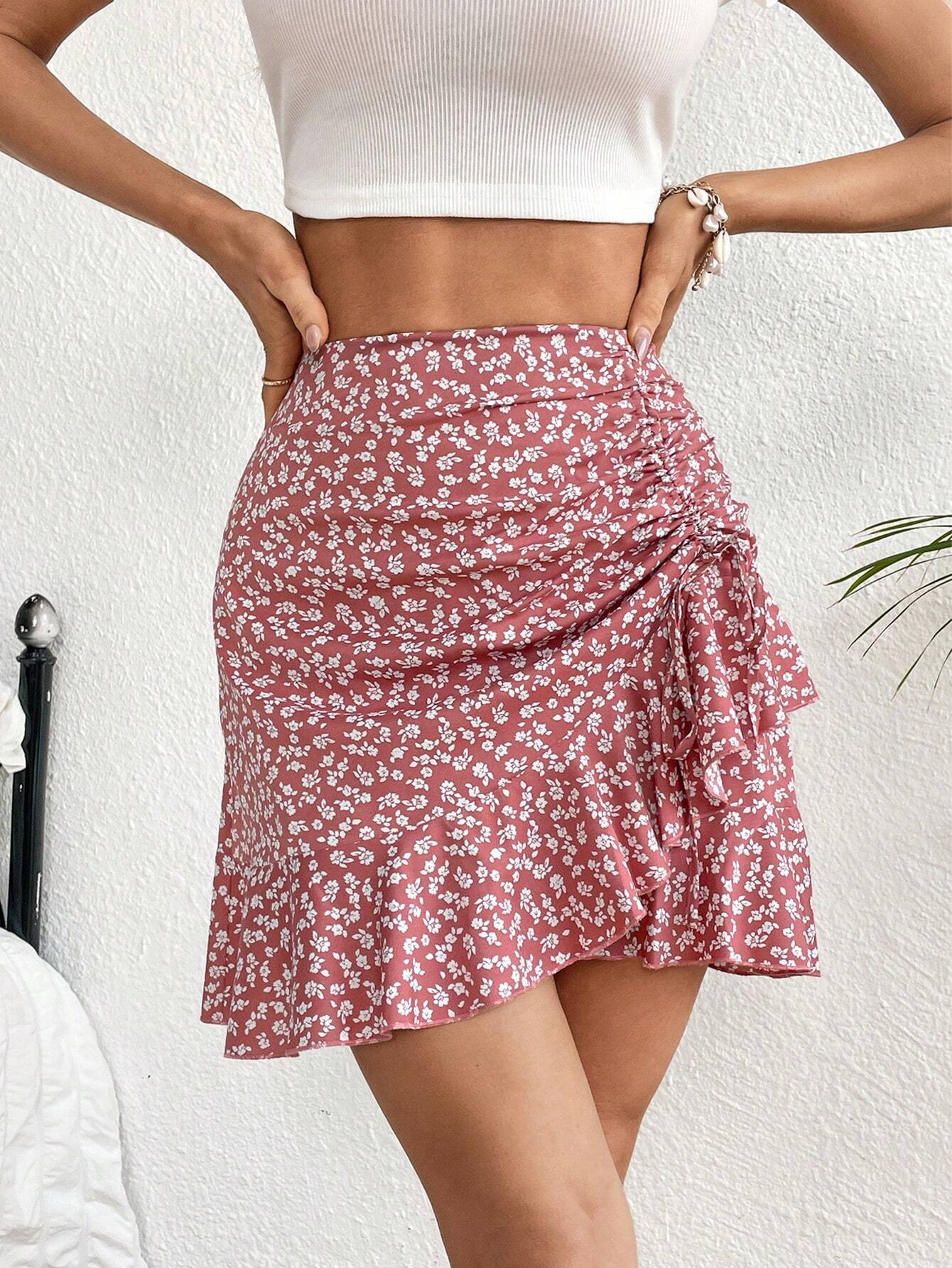 Dreamara Boho Bloemenrok met Koord | Boho Rok Dames | Vrolijke bloemenprint met verstelbaar taillekoord
