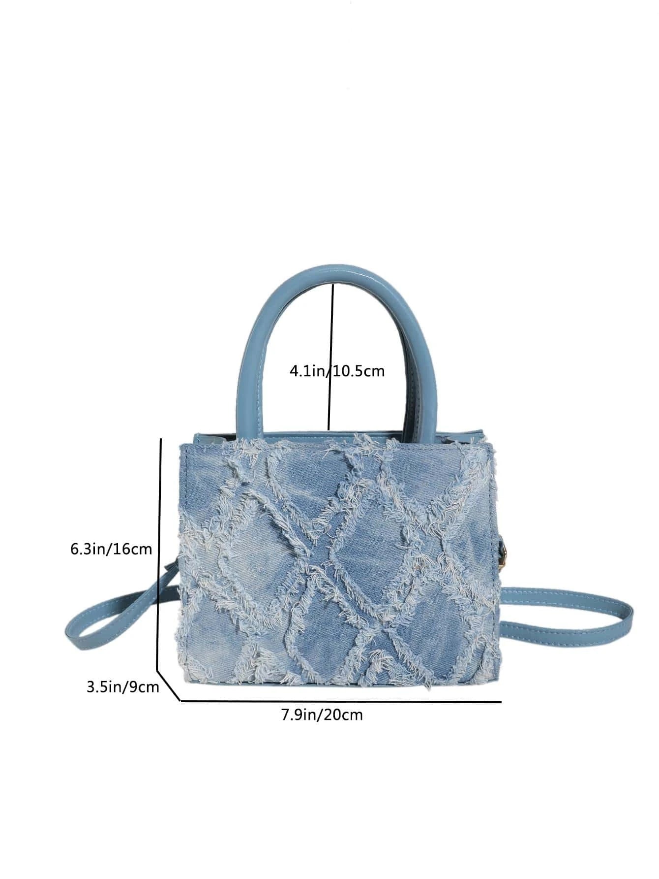 Effen Blauwe Denim Handtas | Tote Bag | Mini vierkante crossbodytas met draagriem