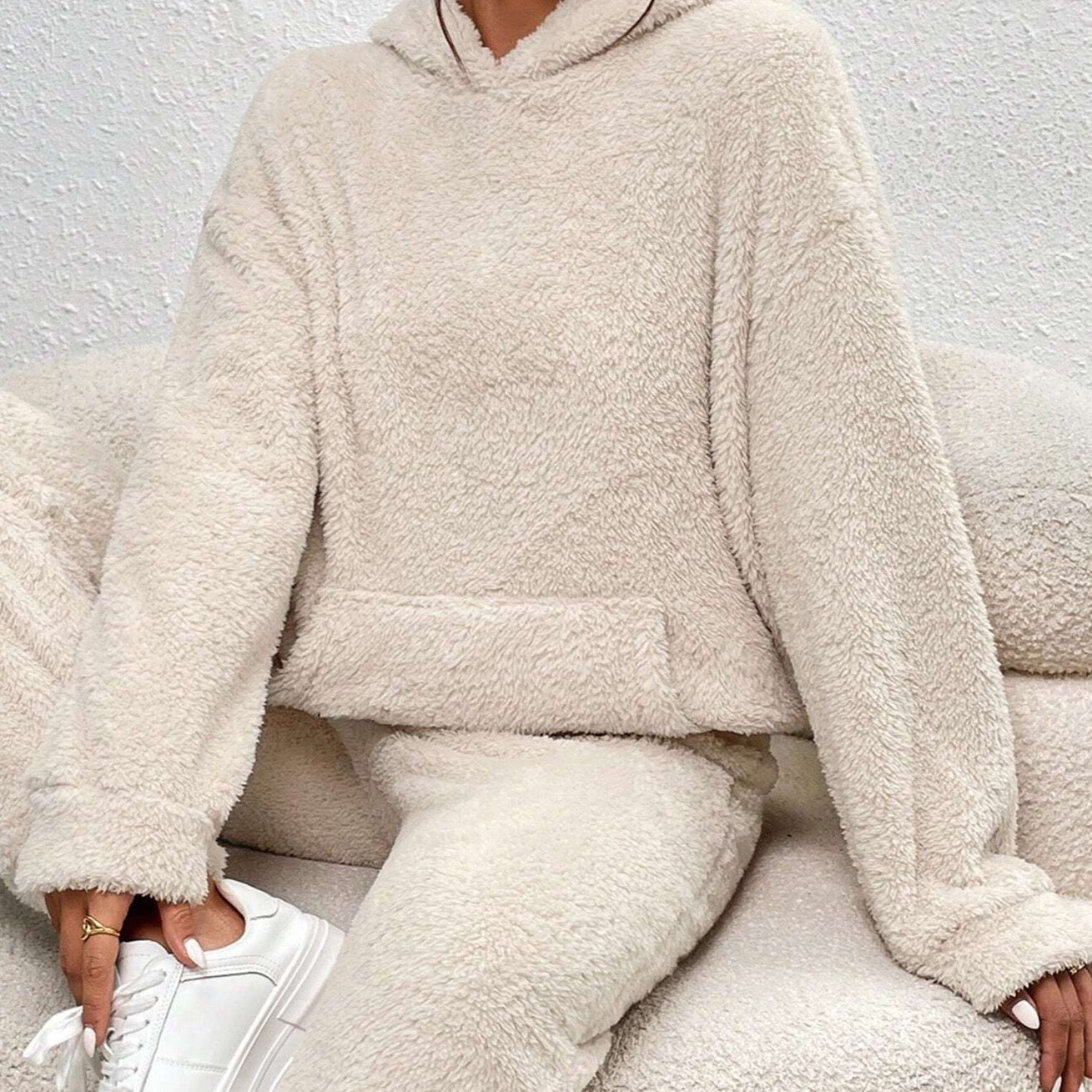 OMZIN Dames Teddy Sweatshirts Casual Double Fuzzy Fluffy Hoodie Effen