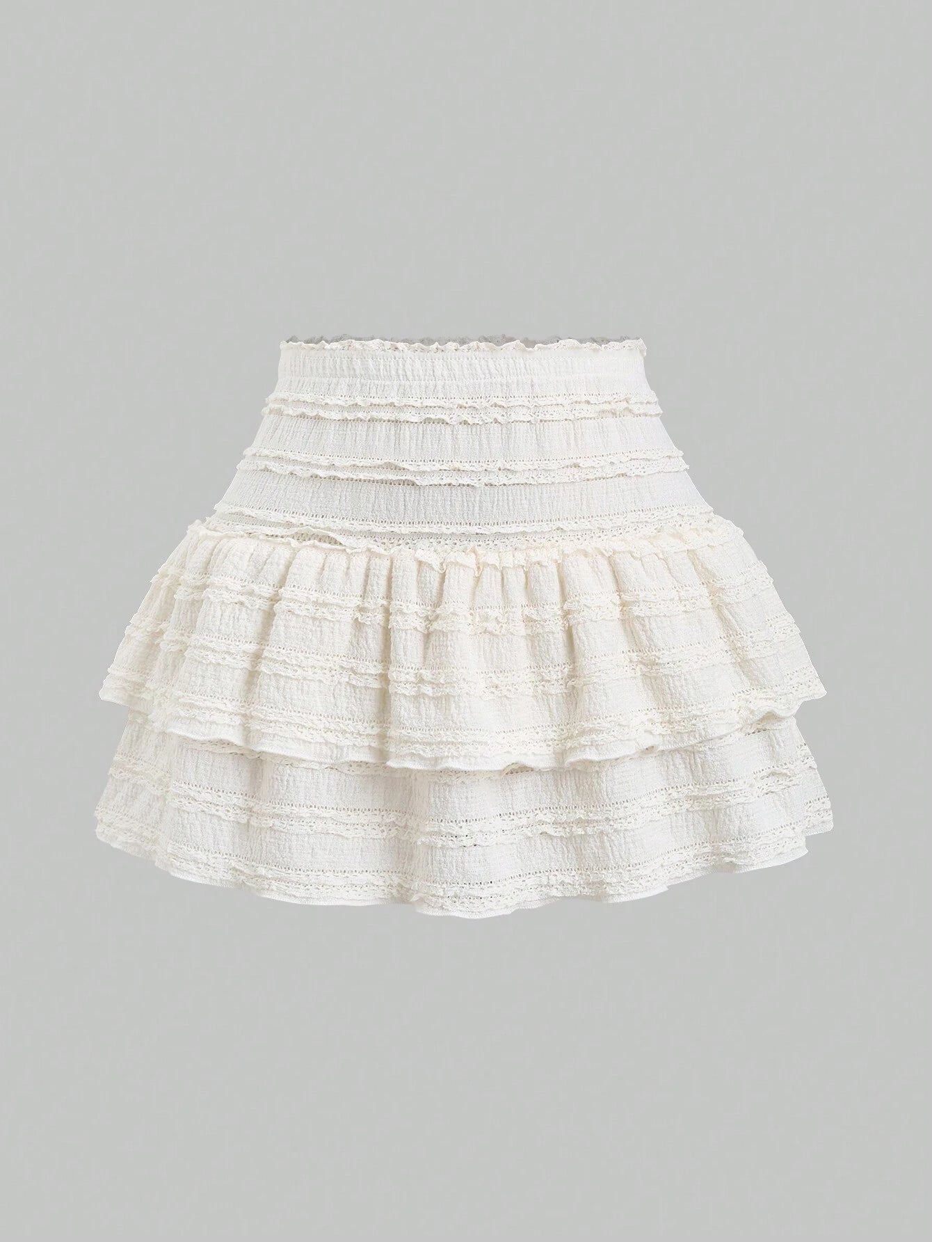 Sweetra Ruffle Trim Print Rok | Minirrok Dames | Effen kleurige ruche rok met print en dubbele lagen