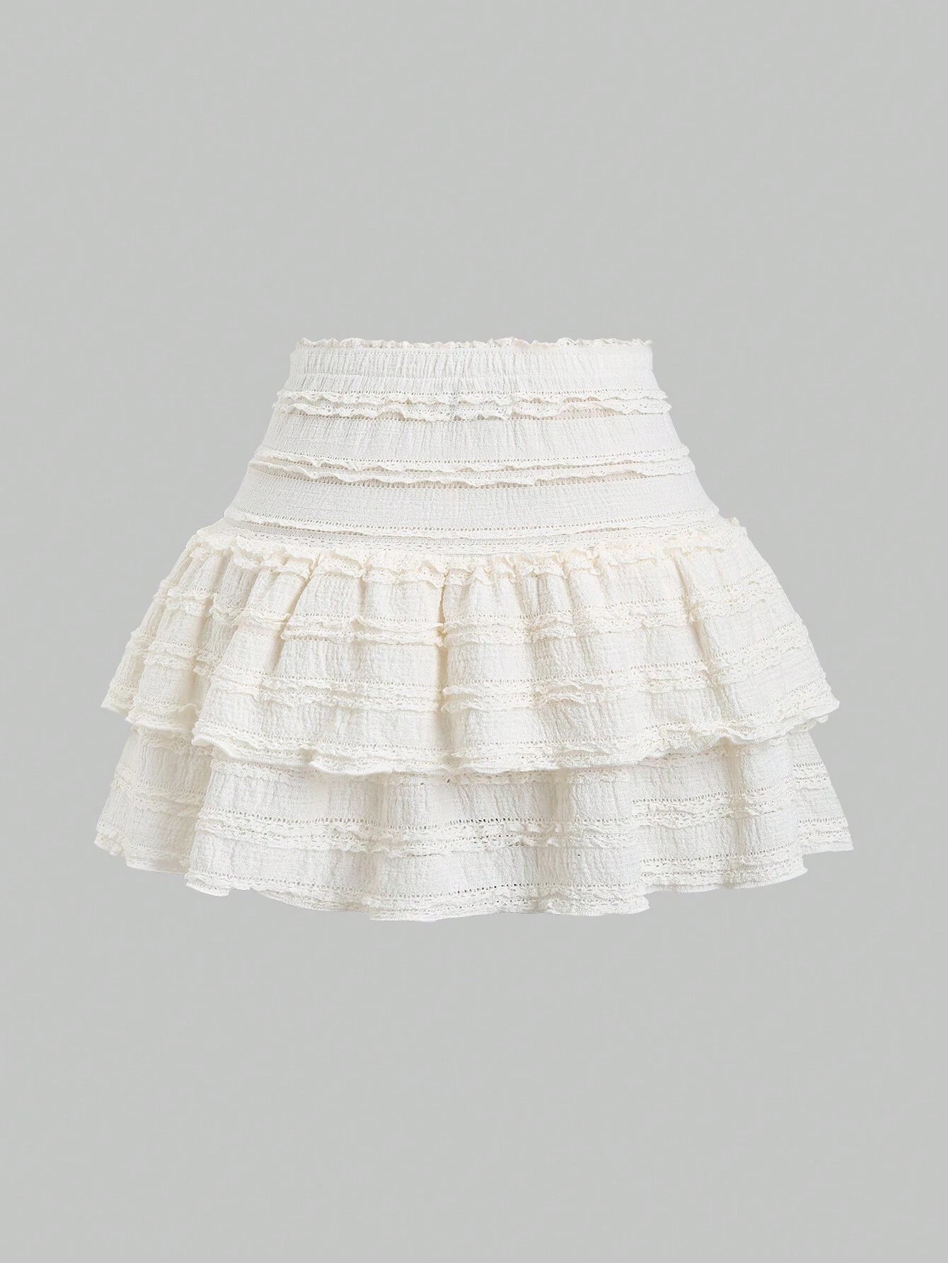 Sweetra Ruffle Trim Print Rok | Minirrok Dames | Effen kleurige ruche rok met print en dubbele lagen