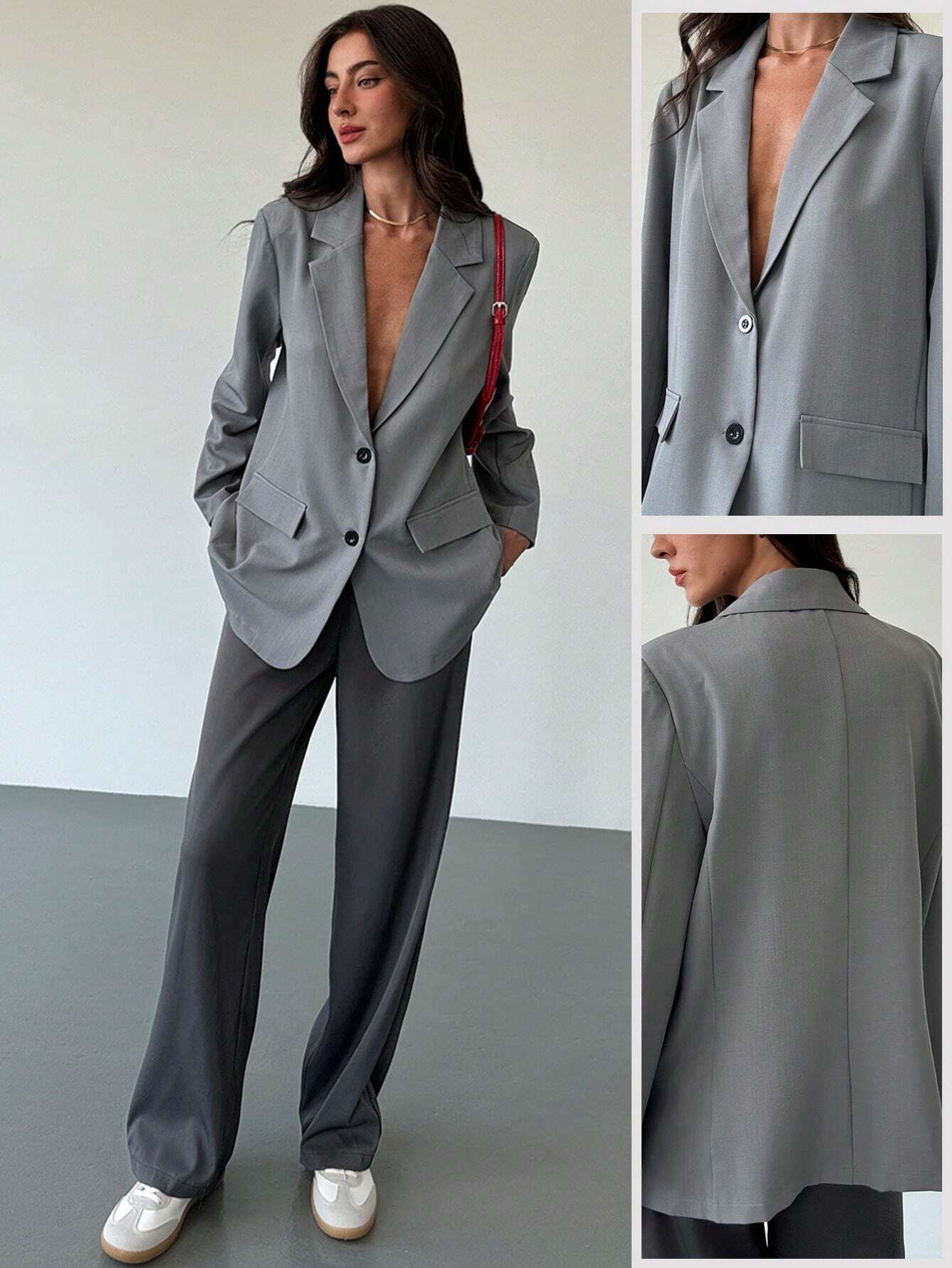 Minimalistische Grijze Blazer en broek | Dames outfit | Casual Oversized Blazer en broek voor Dagelijks Gebruik