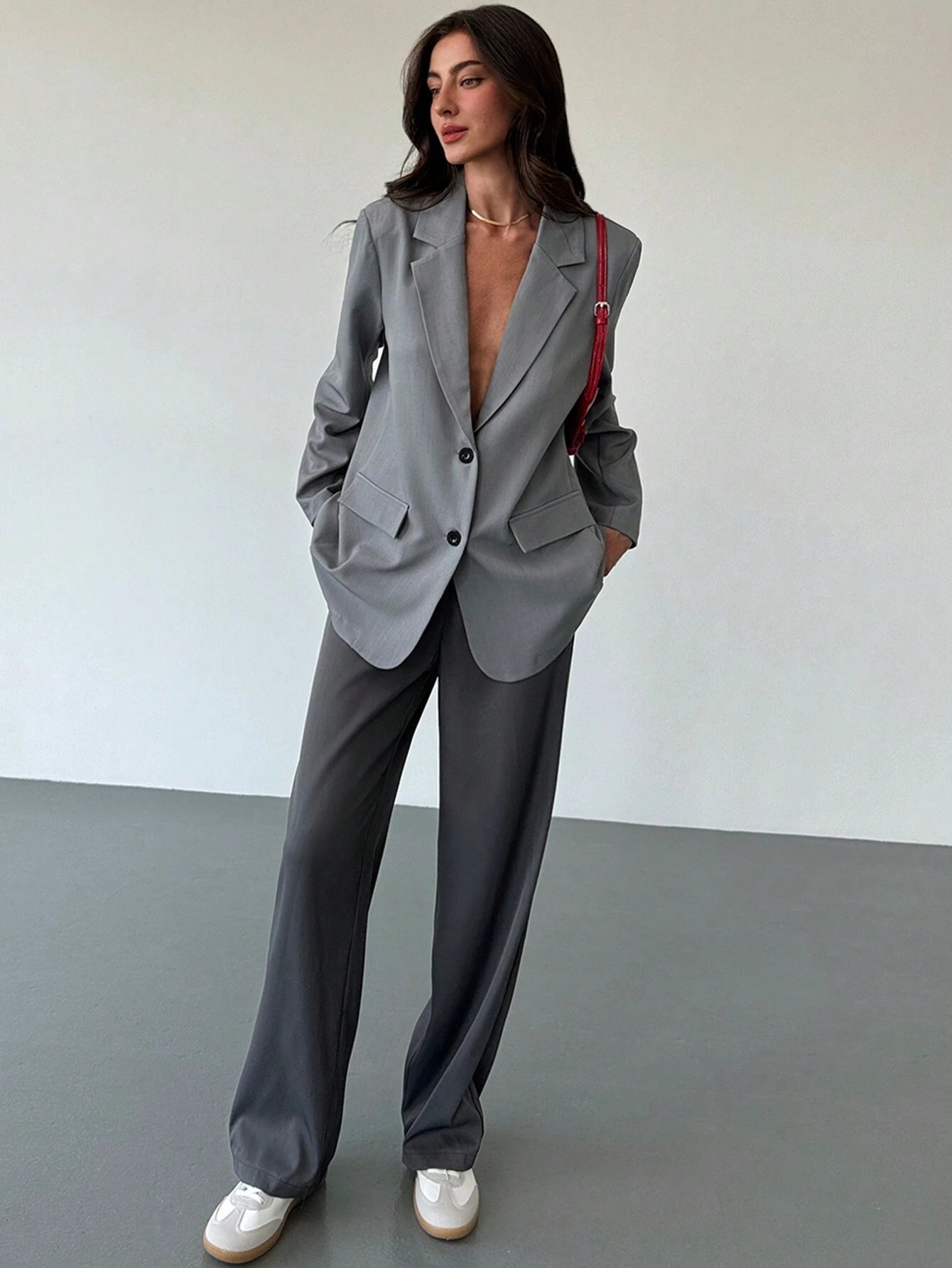 Minimalistische Grijze Blazer en broek | Dames outfit | Casual Oversized Blazer en broek voor Dagelijks Gebruik