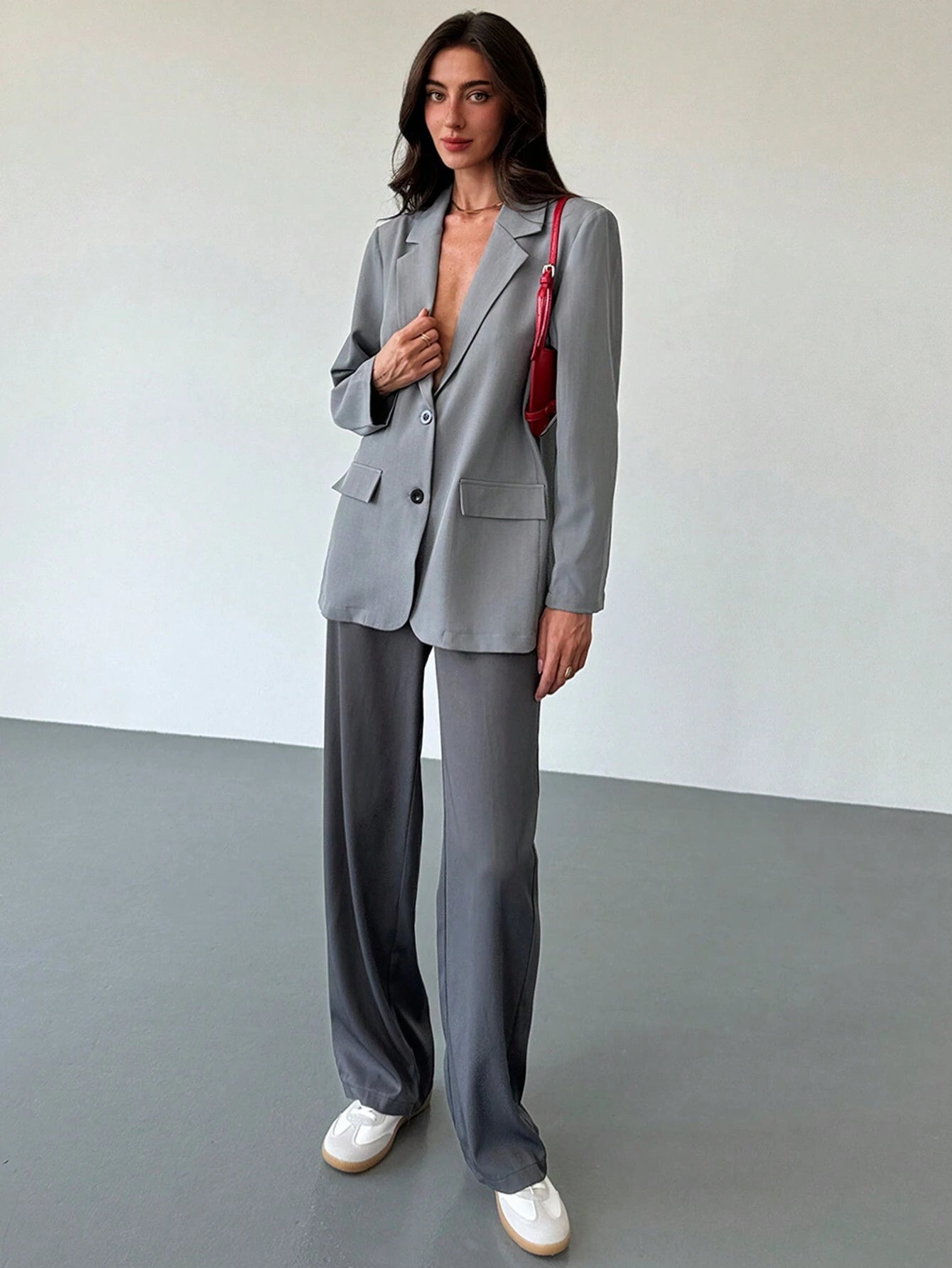 Minimalistische Grijze Blazer en broek | Dames outfit | Casual Oversized Blazer en broek voor Dagelijks Gebruik