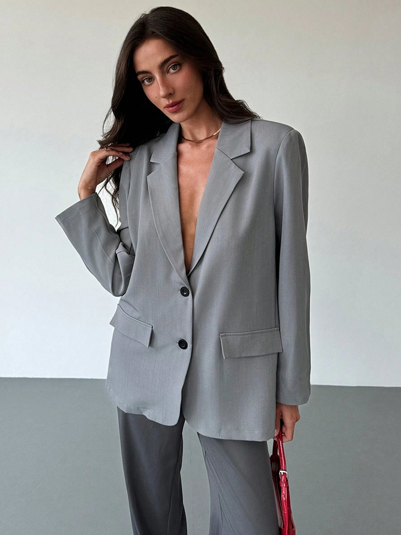 Minimalistische Grijze Blazer en broek | Dames outfit | Casual Oversized Blazer en broek voor Dagelijks Gebruik