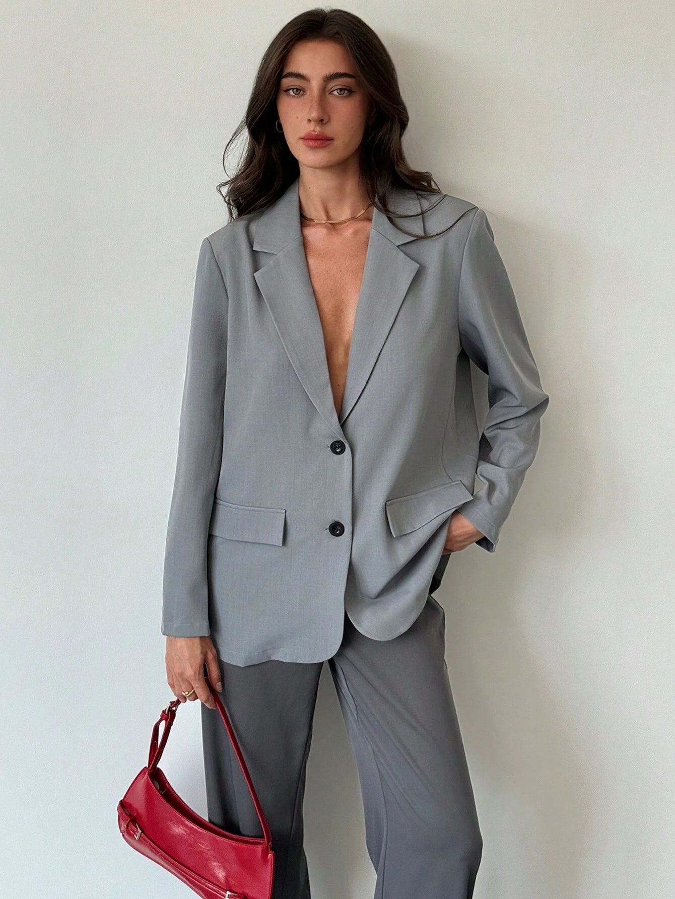 Minimalistische Grijze Blazer en broek | Dames outfit | Casual Oversized Blazer en broek voor Dagelijks Gebruik