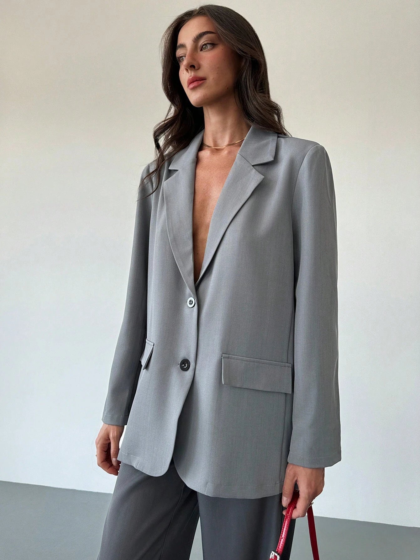 Minimalistische Grijze Blazer en broek | Dames outfit | Casual Oversized Blazer en broek voor Dagelijks Gebruik