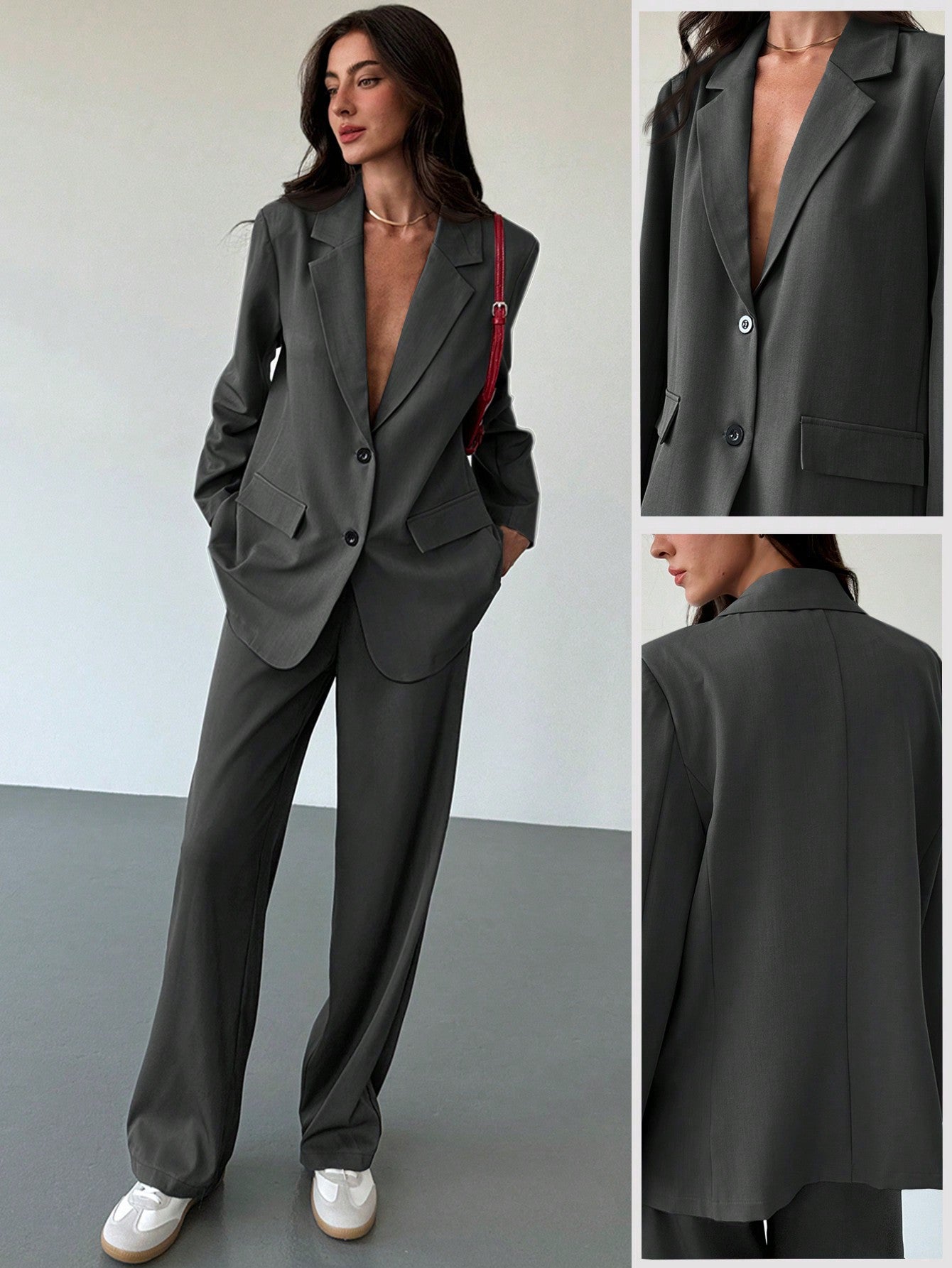 Minimalistische Grijze Blazer en broek | Dames outfit | Casual Oversized Blazer en broek voor Dagelijks Gebruik