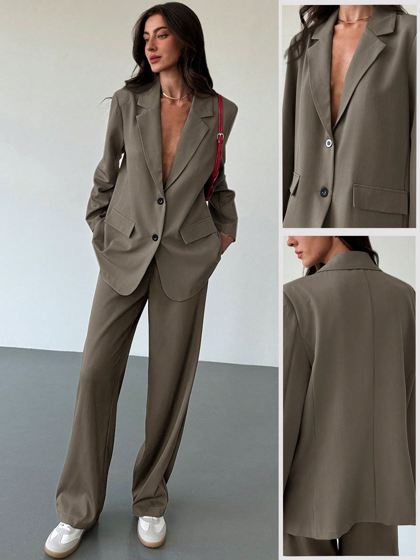 Minimalistische Grijze Blazer en broek | Dames outfit | Casual Oversized Blazer en broek voor Dagelijks Gebruik