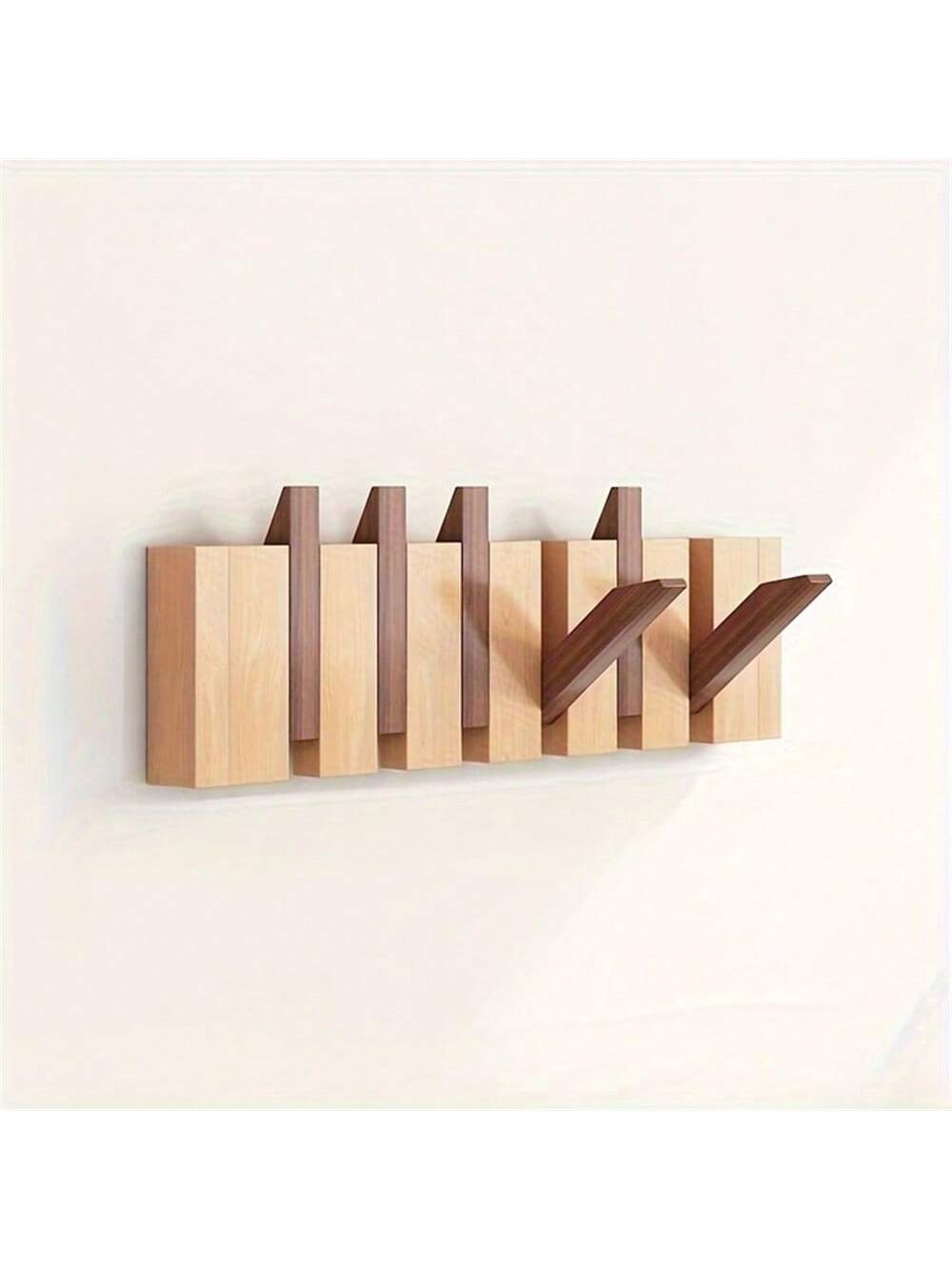 Rustieke houten kapstok in pianotoets-design | Kapstok | Opvouwbare wandplank met haken voor hal of gang