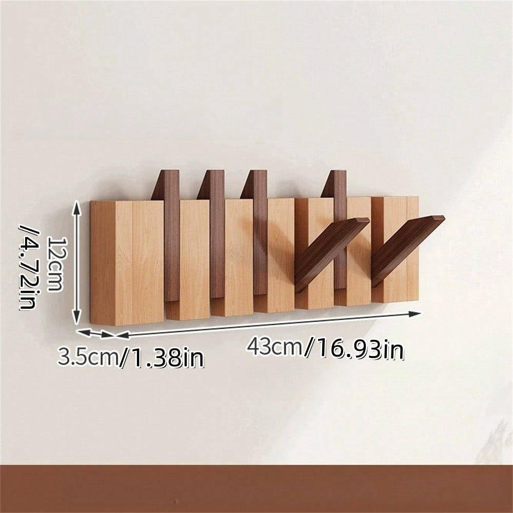 Rustieke houten kapstok in pianotoets-design | Kapstok | Opvouwbare wandplank met haken voor hal of gang