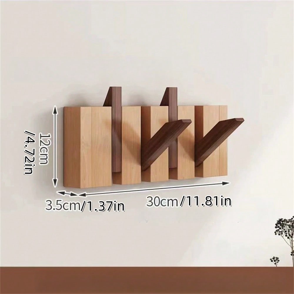 Rustieke houten kapstok in pianotoets-design | Kapstok | Opvouwbare wandplank met haken voor hal of gang
