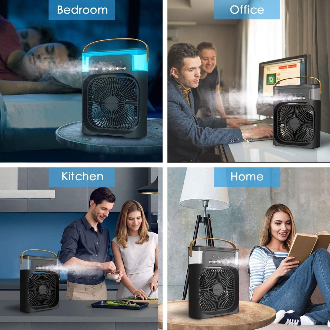 3-in-1 Air Cooler, Luchtbevochtiger & Luchtreiniger – Draagbare Airco voor Binnengebruik met LED Licht