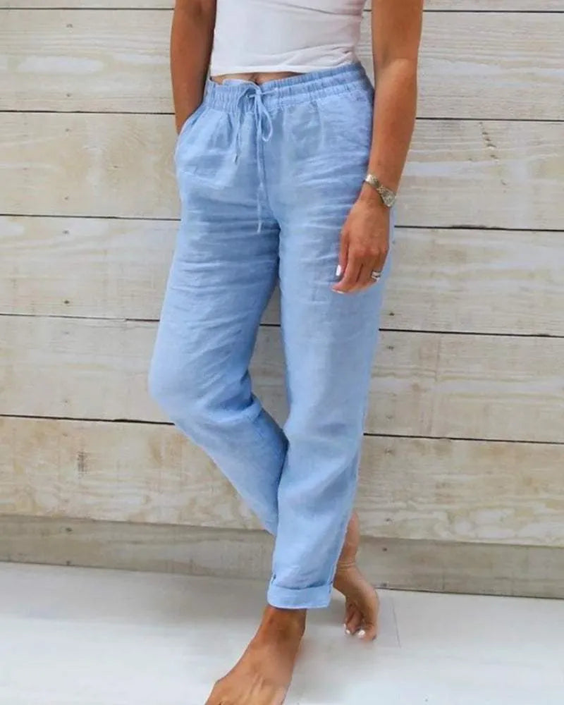 2024 Linnen broek dames zomer vrijetijdsbroek linnen broek katoenen stoffen broek zomerbroek effen casual hippie hoge taille broek stretch met trekkoord en zakken casual ademende vrijetijdsbroek