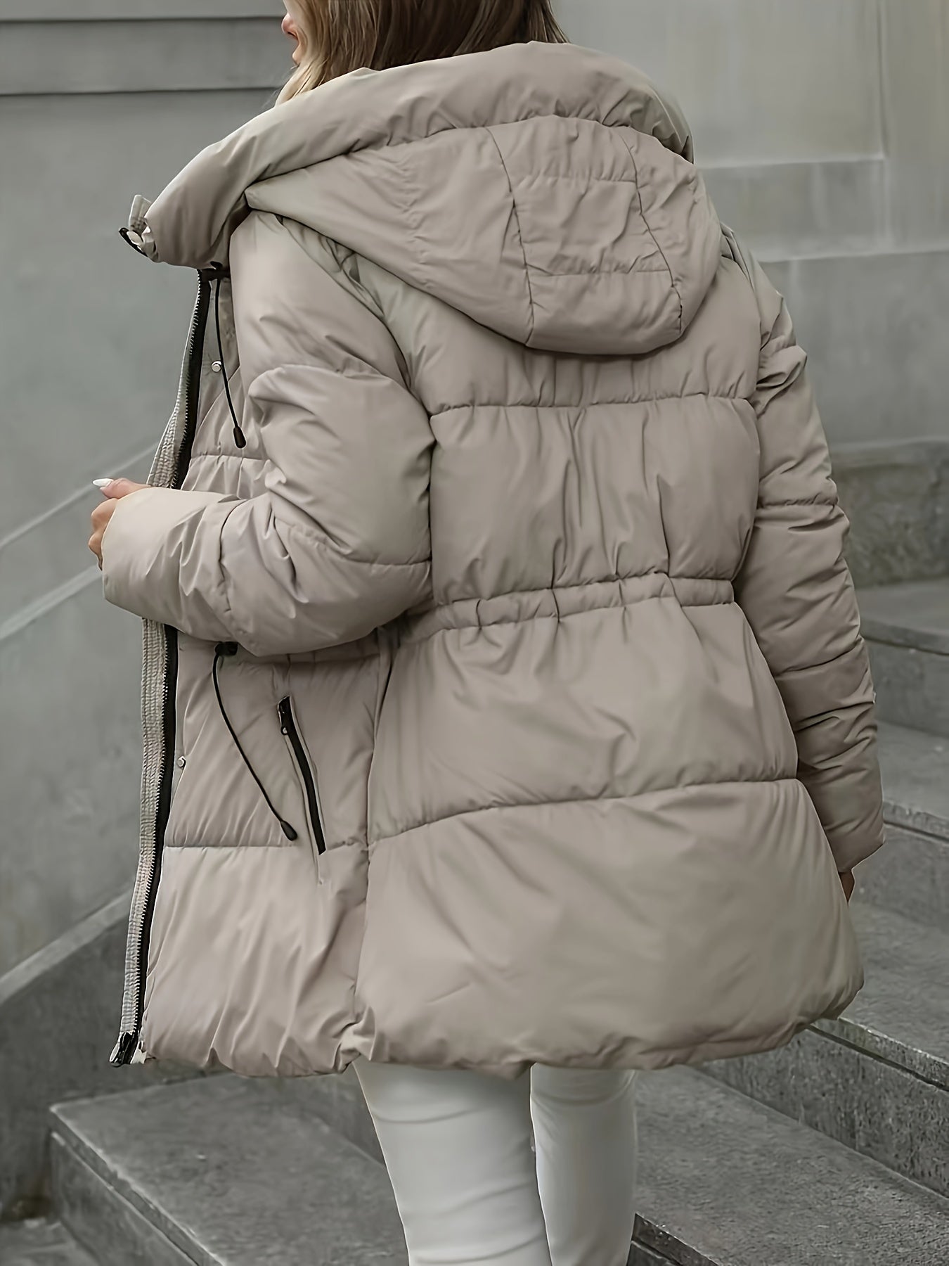Visconte | Dames Mid-Length Winterjas | Polyester met fleecevoering, gouden accenten, piping detail, warme beige jas
