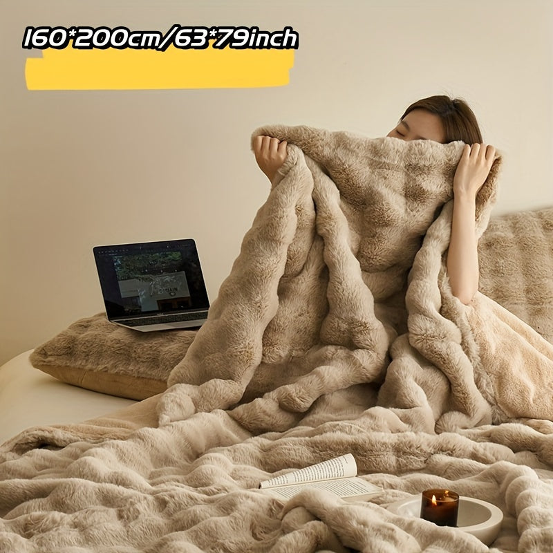 Double-sided Faux Rabbit Fleece Blanket | Soft Warm Blanket - Multifunctional for Bedroom, Sofa and Travel - For All Seasons