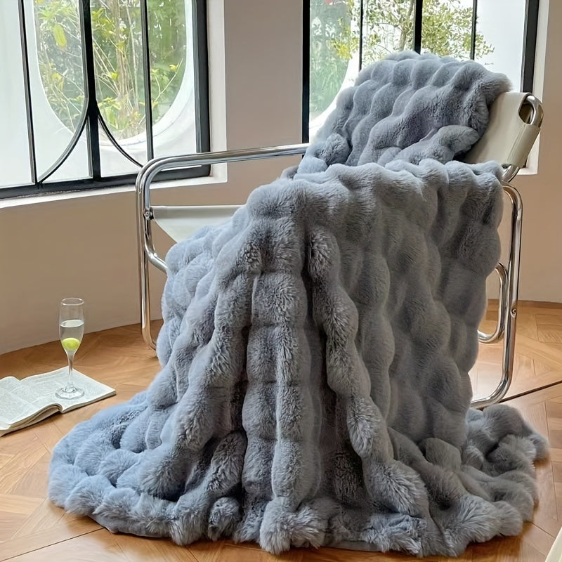 Faux Bubble Fleece Blanket | Luxurious Soft Couch Blanket - Thick Warm Fleece for Air Conditioning and Nap