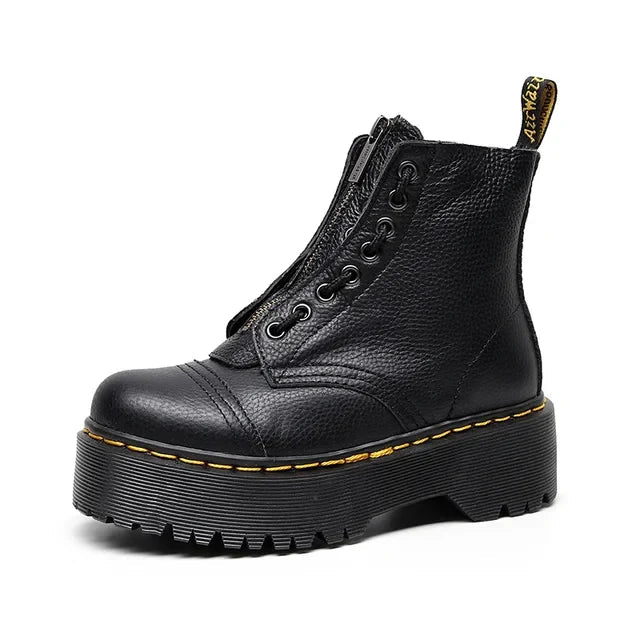 Liora Dames Laarzen met Platformzool en Rits - Enkellaarzen van Echt Leer met Dempende Zool - Stoere Plateau Boots voor Dames, Maat 35 tot 43