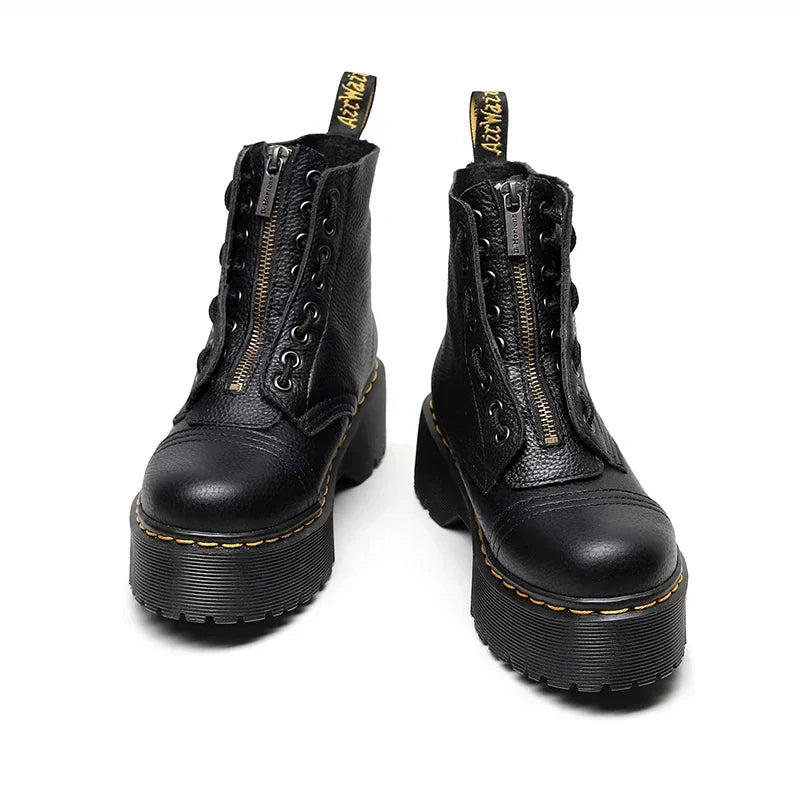 Liora Dames Laarzen met Platformzool en Rits - Enkellaarzen van Echt Leer met Dempende Zool - Stoere Plateau Boots voor Dames, Maat 35 tot 43