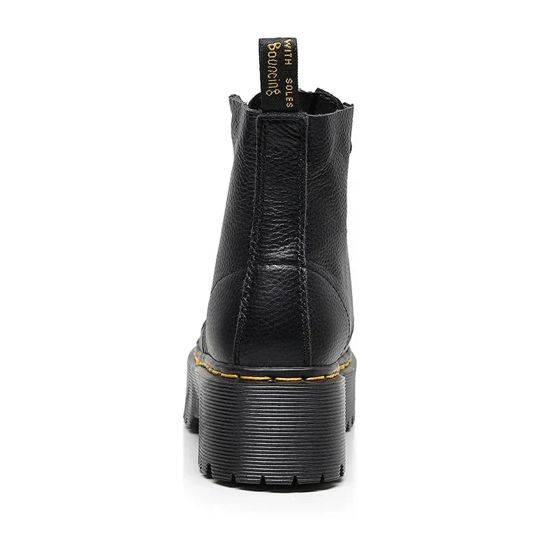 Liora Dames Laarzen met Platformzool en Rits - Enkellaarzen van Echt Leer met Dempende Zool - Stoere Plateau Boots voor Dames, Maat 35 tot 43
