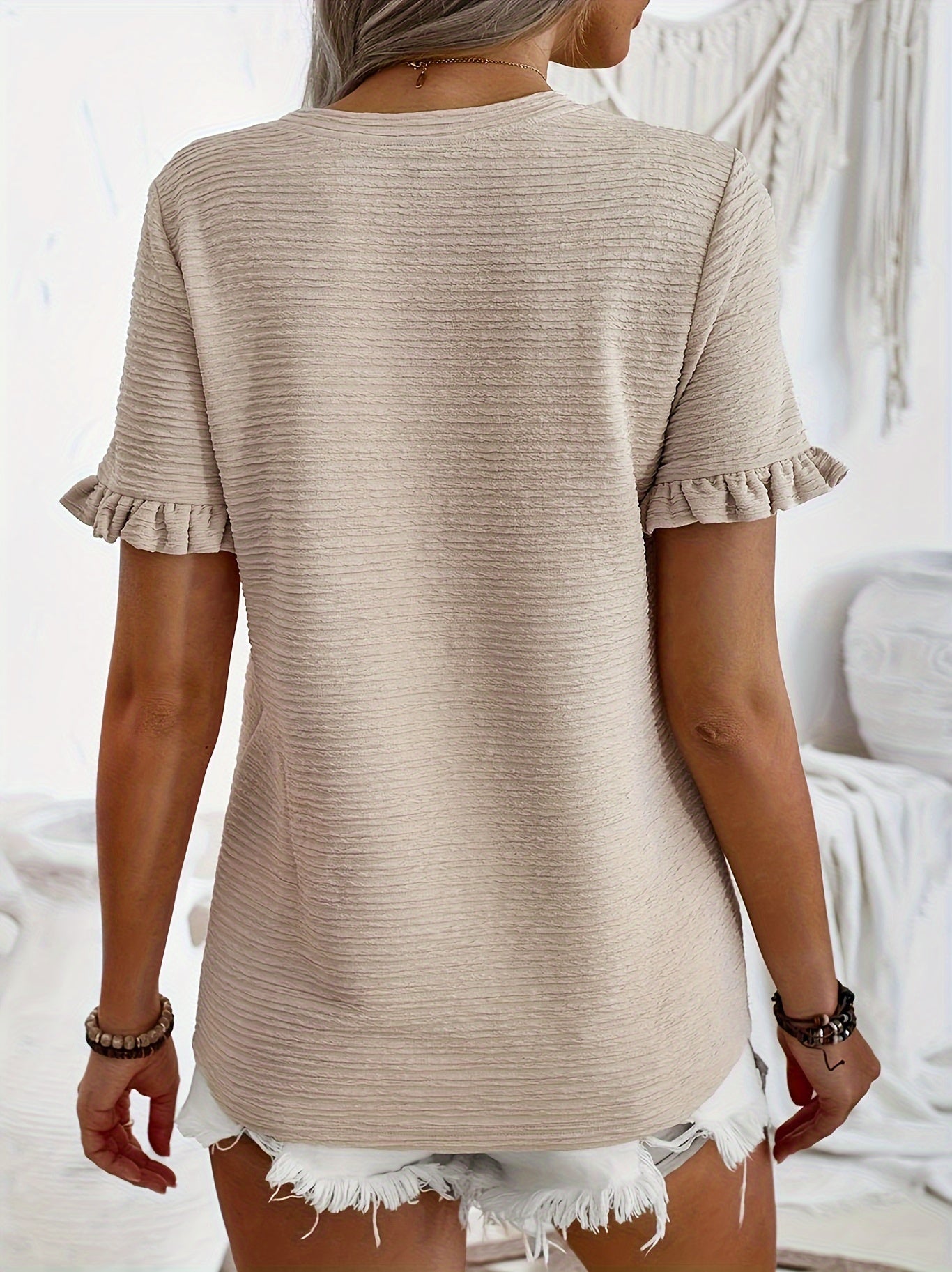 Korte Mouw T-shirt met Ruche | Dames Top in Effen Kleur - Ideaal voor Lente/Zomer