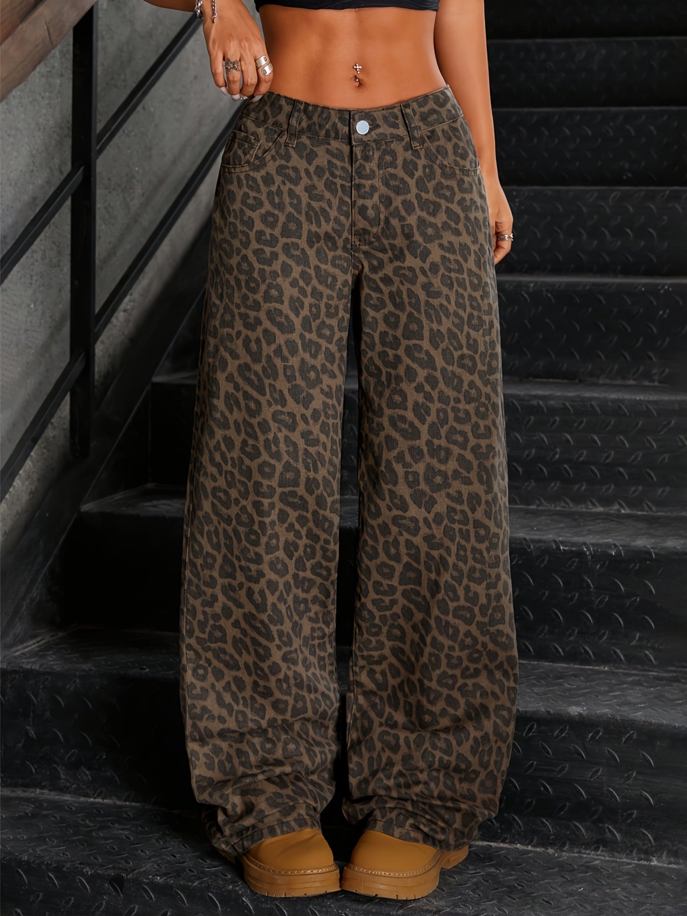 Vintage High-Waist Jeans met Luipaardprint Dames | Slim fit | Katoenmateriaal - Wasbaar in de machine - Trendy en comfortabel