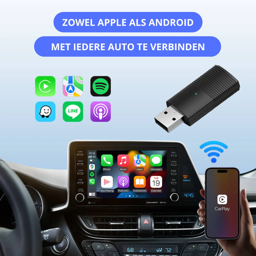 Apple/Android Carplay| Ervaar draadloos Carplay in je auto | Directe verbinding met BT