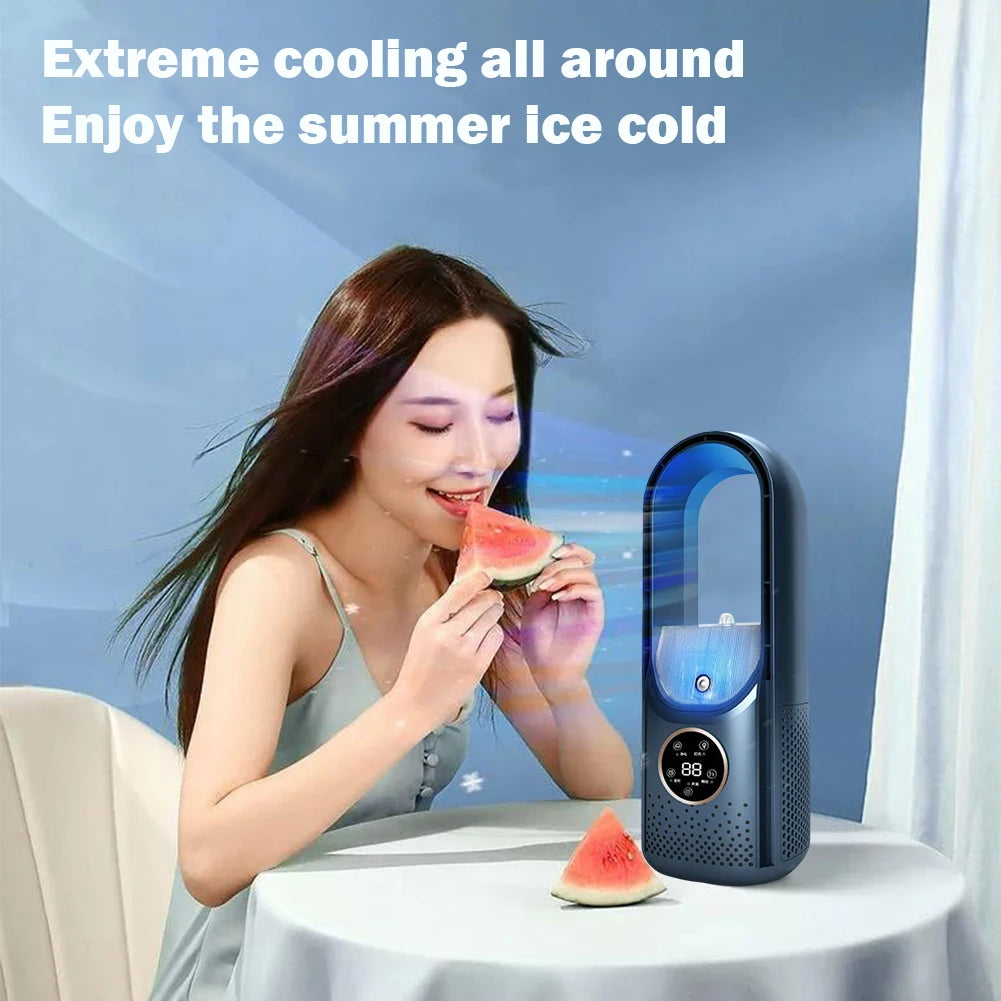 202Portable Airco - Draagbare Stille Aircooler - USB-Aangedreven - 6 Snelheden - Voor Thuis, Kantoor & Reizen - Wit/Blauw