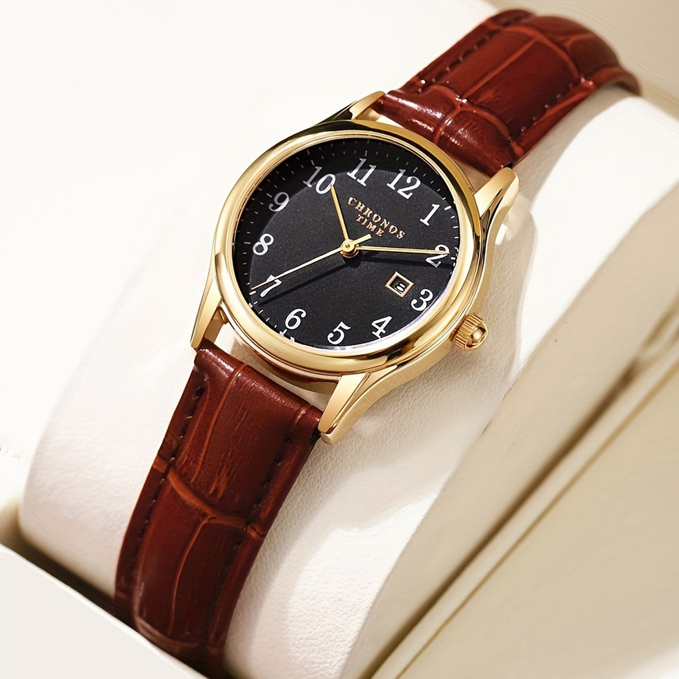 Elegante Dames Horloge - Quartz Polshorloge met Faux Lederen Band, Perfect Cadeau voor Haar