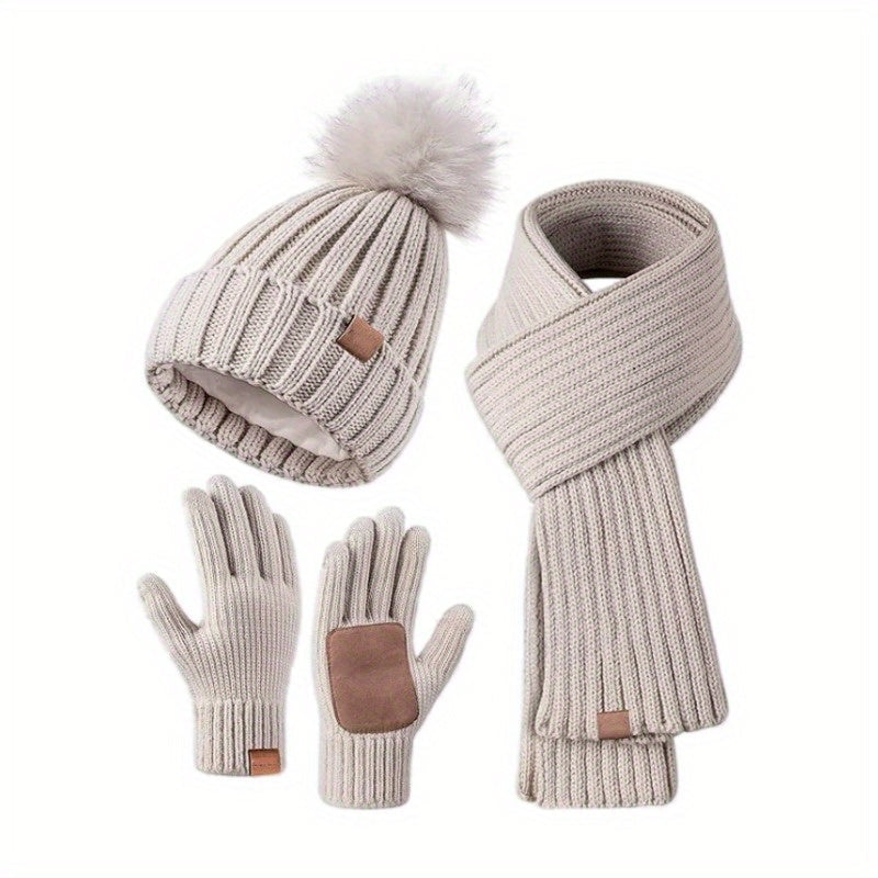 Dames 3-in-1 winter beanie muts sjaal handschoenen set